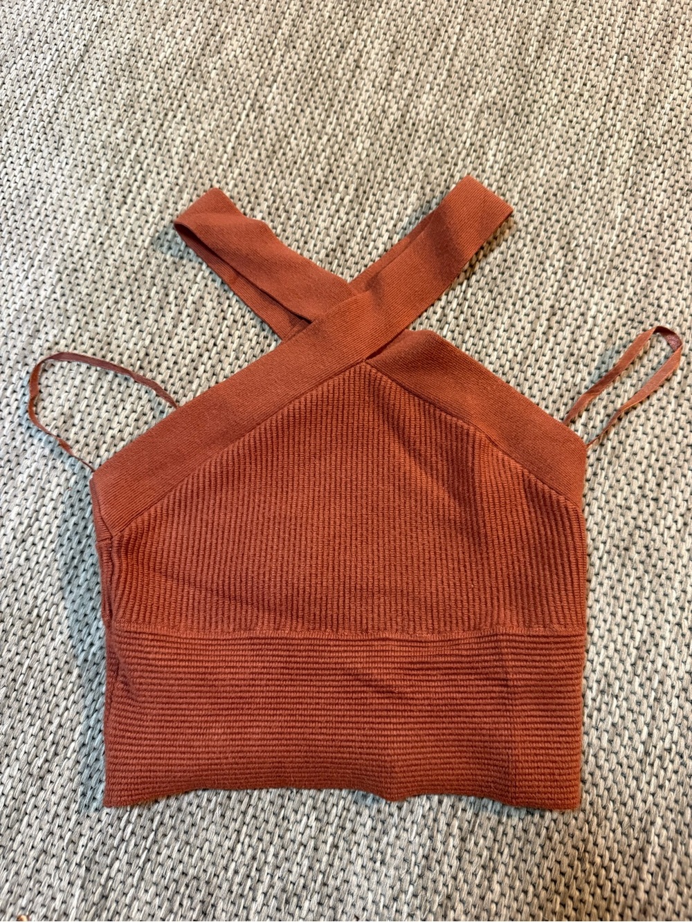 Abercrombie & Fitch Rust Cross-Back Ribbed Knit Crop Top